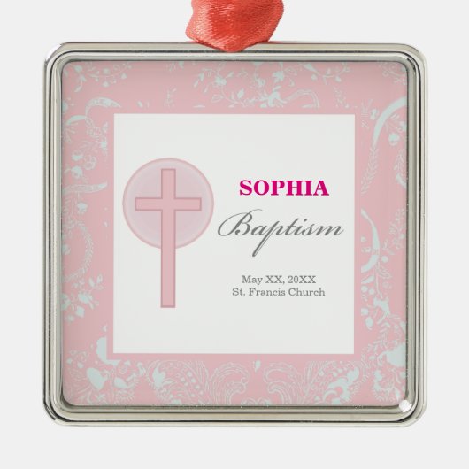 ピンクレースガールバプテスマ メタルオーナメント (正面)