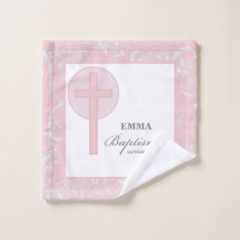 ピンクレースガールパーソナライズされたバプテスマ ウォッシュタオル