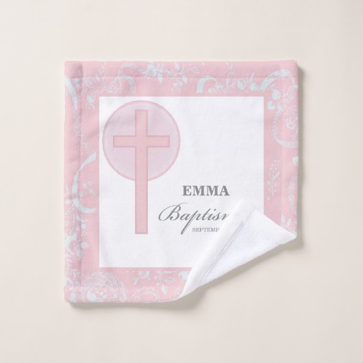 ピンクレースガールパーソナライズされたバプテスマ ウォッシュタオル (ウォッシュタオル)