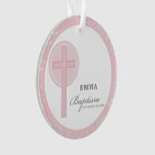 ピンクレースガールパーソナライズされたバプテスマ オーナメント (正面)