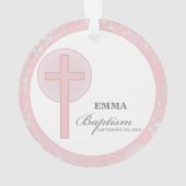 ピンクレースガールパーソナライズされたバプテスマ オーナメント (裏面)