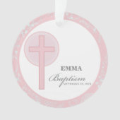ピンクレースガールパーソナライズされたバプテスマ オーナメント (正面)