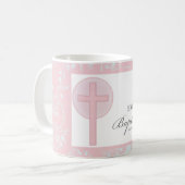ピンクレースガールパーソナライズされたバプテスマ コーヒーマグカップ (正面左)