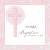 ピンクレースガールパーソナライズされたバプテスマ シール (正面)