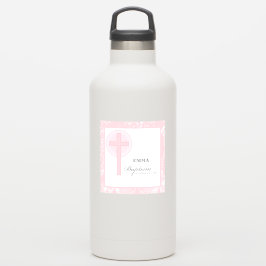 ピンクレースガールパーソナライズされたバプテスマ シール