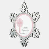 ピンクレースガールパーソナライズされたバプテスマ スノーフレークピューターオーナメント (右)