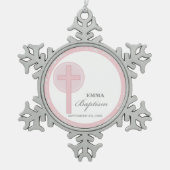 ピンクレースガールパーソナライズされたバプテスマ スノーフレークピューターオーナメント (正面)