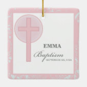 ピンクレースガールパーソナライズされたバプテスマ セラミックオーナメント (裏面)