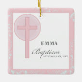 ピンクレースガールパーソナライズされたバプテスマ セラミックオーナメント (正面)