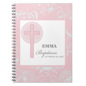 ピンクレースガールパーソナライズされたバプテスマ ノートブック (正面)