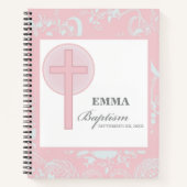 ピンクレースガールパーソナライズされたバプテスマ ノートブック (正面)