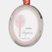 ピンクレースガールパーソナライズされたバプテスマ メタルオーナメント (左)