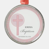 ピンクレースガールパーソナライズされたバプテスマ メタルオーナメント (正面)