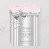 ピンクレースクロスファースト聖餐式 招待状 (正面/裏面)
