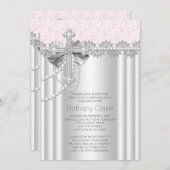 ピンクレースクロスファースト聖餐式 招待状 (正面/裏面)