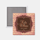 ピンクレースハートは日付の結婚マグネットを保存 マグネット (正面/裏面)