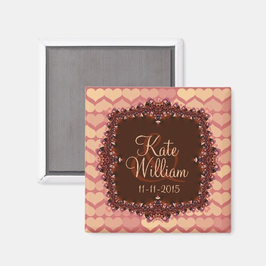 ピンクレースハートは日付の結婚マグネットを保存 マグネット (正面/裏面)