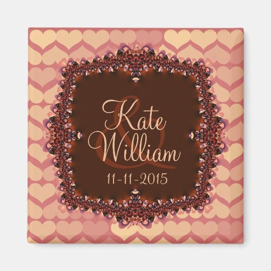 ピンクレースハートは日付の結婚マグネットを保存 マグネット (正面)