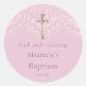 ピンクレースバプティスサンキュークラシックサンキューラウンドステッカー ラウンドシール (正面)