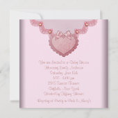 ピンクレースピンクパールハートピンクベビーガールシャワー 招待状 (裏面)