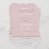 ピンクレースファーストホリーコミュニオンデザイン 招待状 (正面/裏面)