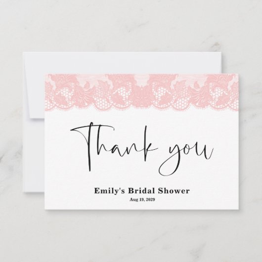 ピンクレースブライダルシャワーサンキューカード サンキューカード (正面)
