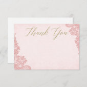 ピンクレースブライダルシャワーサンキューカード – フラットカード サンキューカード (正面/裏面)