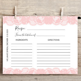 ピンクレースブライダルシャワーレシピカード