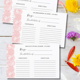 ピンクレースブライダルシャワーレシピカード