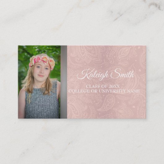 ピンクレースペイズリー写真卒業式インサート名 コーリングカード (正面)