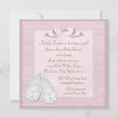 ピンクレースホワイトドレスピンクベビーガールシャワー 招待状 (裏面)