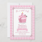 ピンクレースボウガール誕生日 招待状 (正面)