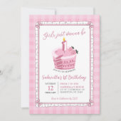 ピンクレースボーガールジャストワンワン誕生日 招待状 (正面)