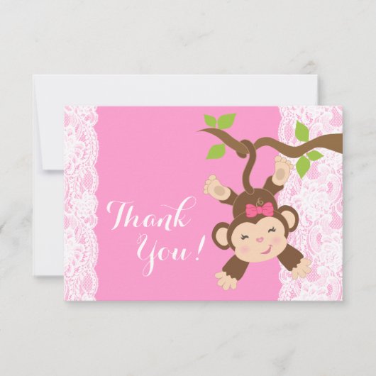 ピンクレースモンキーベビーガール サンキューカード (正面)