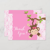 ピンクレースモンキーベビーガール サンキューカード (正面/裏面)