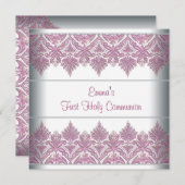 ピンクレース女子ファースト・コミュニオン 招待状 (正面/裏面)