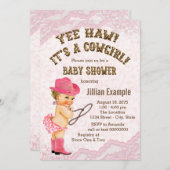 ピンクレース女性のカーボーイベビーシャワー 招待状 (正面/裏面)