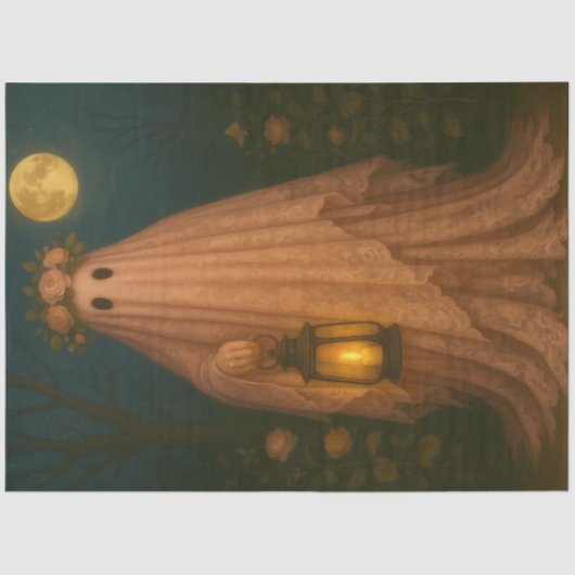 ピンクレース幽霊とランタン – お洒落ゴシック 薄葉紙 (正面)