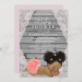 ピンクレース素朴ヴィンテージベビーシャワー招待状 招待状 (正面/裏面)