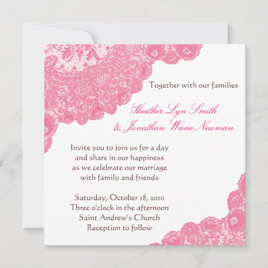 ピンクレース結婚式招待状 招待状 (正面)