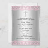 ピンクレース&クロスバプテスマ/《キリスト教》洗礼式や命名式招待状 招待状 (正面)