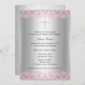 ピンクレース&クロスバプテスマ/《キリスト教》洗礼式や命名式招待状 招待状 (正面/裏面)