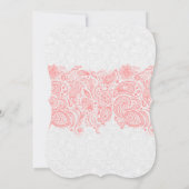 ピンクレース&ホワイトダマスク日付を保存 セーブザデート (裏面)