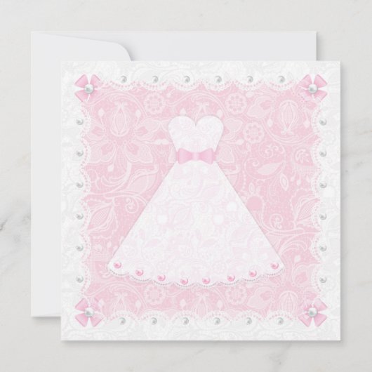 ピンクレース&ホワイトパールブライダルシャワー招待状 招待状 (裏面)