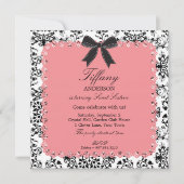 ピンクレース&ボースウィート付きBWダマスク16 招待状 (正面)