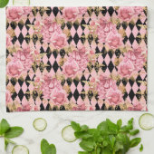 ピンクロかわいらしーズオンハーレクイン キッチンタオル (折り畳み)