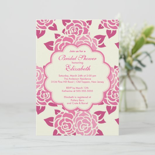 ピンクロかわいらしーゼス春ブライダルシャワーインビテーション 招待状 (スタンド正面)