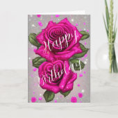 ピンクロきらめくーズオンシルブリージグレイ誕生日 カード (正面)