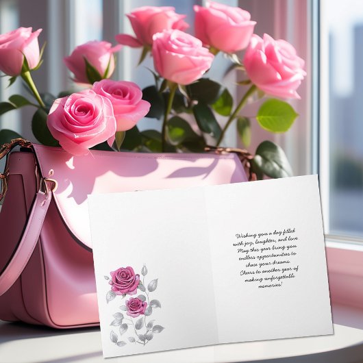 ピンクロきらめくーズオンシルブリージグレイ誕生日 カード