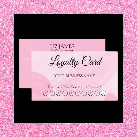 ピンクロイヤリティカードQRコードお客様への感謝 名刺